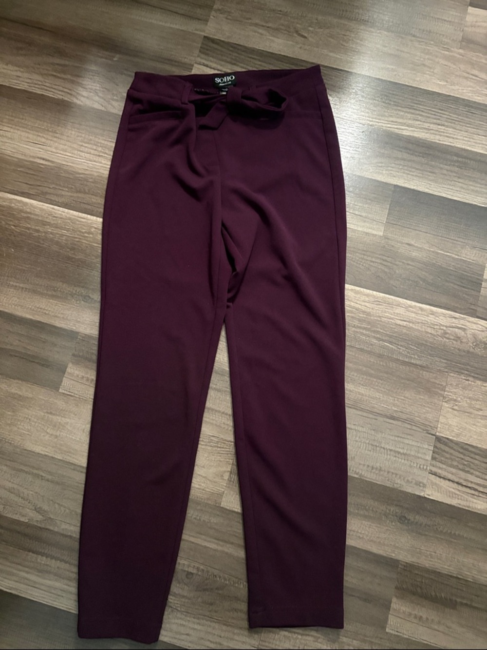 Soho Slim Tie-Waist Skinny Pants - Burgundy Plum